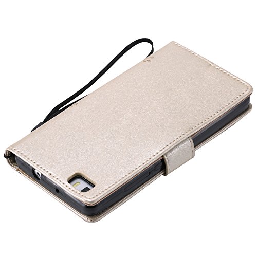 Cozy Hut Mehrfarbige PU Leder Klappe Tasche Schutz Hülle für Huawei P8 Lite in Ölmalerei Stil Colorful Painting Flip Case KunstLedertasche Etui Schutz Hülle Handytasche mit Standfunktion Kartenfächern(Katzen und Baum) – golden - 5