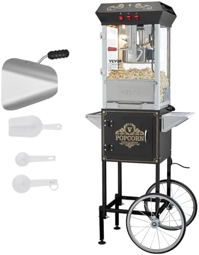 VEVOR Macchina per Popcorn, Macchina per Popcorn 850 W Peso 18,74 kg Bollitore 0,22 kg per 48 Tazze per Lotto, Popcorn Macchina Dotato di Vetro Temperato,Include 4 Misurini, Stile Cinema, Nero