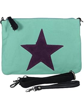 Umhängetasche Canvas mit aufgenähtem Stern - Maße 27 x 19 cm - Damen Mädchen Tasche mit verstellbaren Schulterriemen...