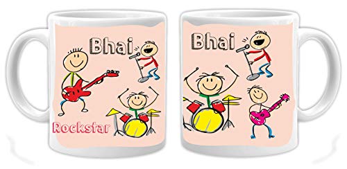 Ezellohub Bhai Printed Ceramic 325ml Coffee Mug (Printed Coffee Mug for Brother