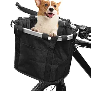 ZIMFANQI Bike Basket Quick Release Bicycle Basket Folding Small Pet Cat Dog Carrier Detachable Bicycle Handlebar Basket for Grocery Picnic Shopping Camping Cycling