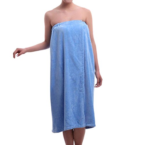TopTie Women's Cotton Terry Spa Shower Bath Towel Wrap Velcro Closure on Chest - Blue,S/M