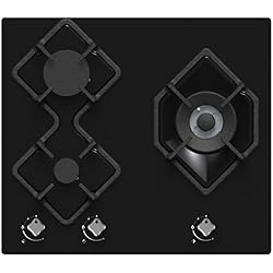 Hudson Table Plaque de Cuisson 3 feux Gaz - HTG 3 BVN - à encaster - Design Verre Noir - très haute résistance (580 x 510x 40 mm),