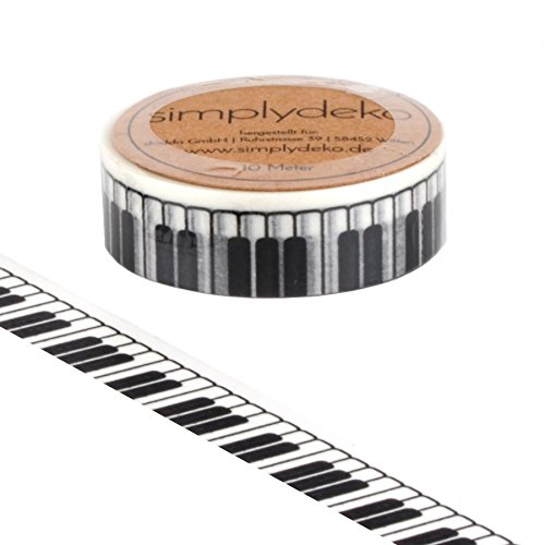 Simplydeko Washi Tape - Viele MOTIVE (Masking Tape, Washitape, Bastel-Klebeband) Washi-Tape und Maskingtape (Klavier Musik (15mm breit - 10 Meter))