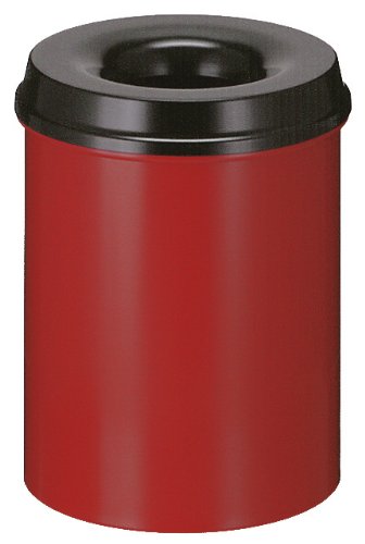 V-Part VB 101500 Selbstlöschender Papierkorb, 15 Liter, rot-schwarz