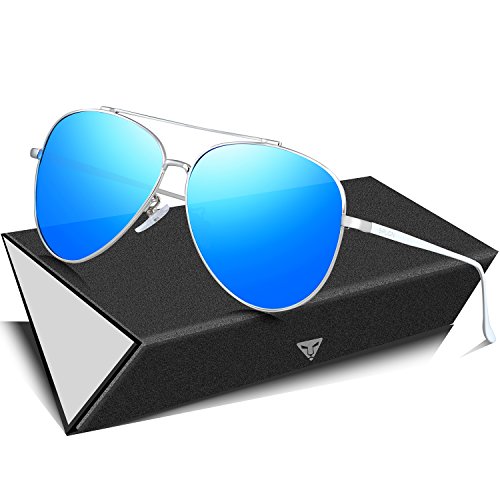 SIPLION Lunettes de soleil homme Lunettes d'aviateur polarisées Lunettes de conduite avec monture en métal-Bleu