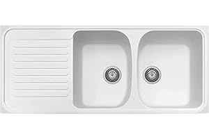 Plados Lavello in quarzo da cucina incasso HR1162 due vasche più scolapiatti - Bianco