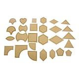 Cada figura se divide en dos partes, una parte es un margen de costura, y la otra parte es una muestra neta, incluye un circulo, hexagono, pentagono, cuadrado, forma de triangulo, diamante y plantilla de corazon.que suman 54 piezas, diferente patron de estilo puede ayudarle a hacer diferentes tipos de diseno.