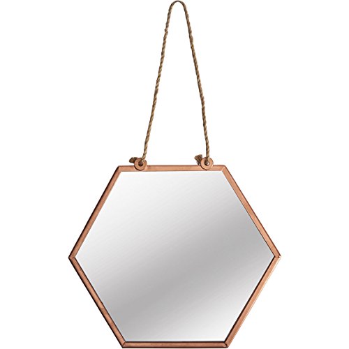 Kleiner Sechseck Spiegel Weinlese-Kupfer-Metallrahmen Wandbehang String-Schleife