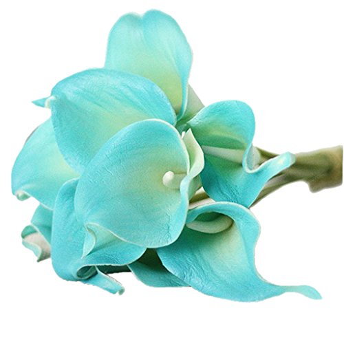 9x PU Künstliche Blume Calla-Lilien Blumenstrauß Hochzeit Blumen Dekor – Blau - 5