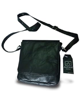 UMHÄNGETASCHE HERREN AUS ECHTEM LEDER, MOD: THU MINI - SCHWARZ 18CM BREIT X 20CM HOCH X 4 CM TIEF