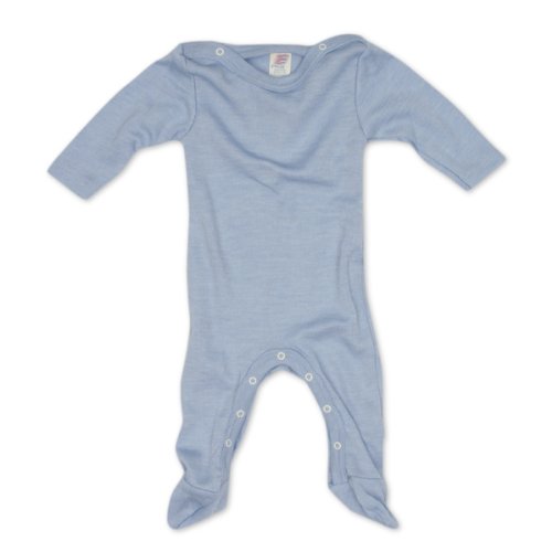 Engel Baby Footie Pajamas With Buttons - 70 % Virgin Wool and 30% Silk - 0-2 months (Height 18-22) (50/56) -Blue