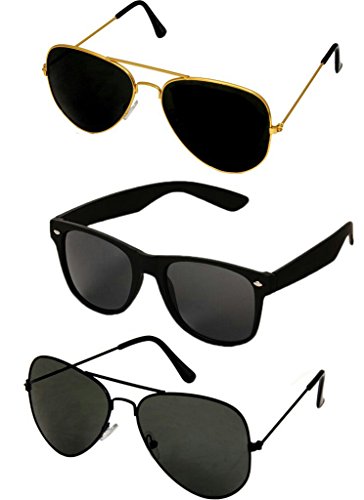 Shara UV Protected Aviator and Wayfarer Unisex Sunglasses Set of 3 Combo Pack (SHA/SUNGLASSES/AAWBK|59|Black lens) RS.349 (83.00% Off) - Amazon