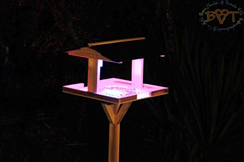 vogelfutterhaus,XXL,mit Licht,DACH edel SCHWARZ,dunkel,mit Beleuchtung,LED-Licht / Vogelhaus,wetterfest IN HELLGRAU (EDELGRAU),VIERDAANT-BEL-grau001 Schönes MASSIVES GANZJAHRES-Vogelhaus,KOMPLETT mit Ständer !!! wetterfest lasiert,wetterfest, Vogelfutterhaus MIT-Futterstation Farbe grau hellgrau lichtgrau taupe / natur NEU,Ausführung Naturholz MIT WETTERSCHUTZ-DACH für trockenes Futter,Massivholz - 6