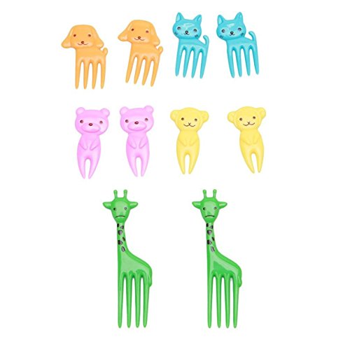 Lalang 10pcs Mini-Cartoon Zoo Tier Obst Gabel Salat Gabel Zahnstocher dekorative Plastik Gabeln Besteck-Set
