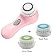 PleasingCare Sonic Facial Cleansing Brush, 2 Speeds Rechargeable Clean Face Machine, Removing Makeup and Skin Care Must Have Cleaning System, 7 Languages Instruction Booklet (Pink - 3 Brush Heads)