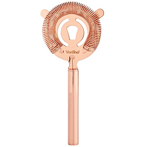 VonShef Premium Kupfer Pariser Cocktail Set mit Rezeptbuch, Edelstahl 550ml Shaker, 9” Gedrehter Barlöffel/ Gabel, Hawthorne -Sieb, 25ml/ 50ml Messbecher & Stößel, Zwei Jahre KOSTENLOSE Gewährleistung - 7