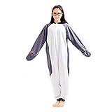 DarkCom Tier-Kostüm für Erwachsene Unisex-Modell Einteiler Jumpsuit ideal Pyjama oder Cosplay-Verkleidung Grau Pinguin -