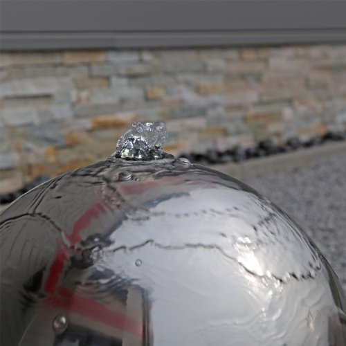 Edelstahl Kugelbrunnen ESB2 Gartenbrunnen inkl. LED Beleuchtung mit 3 Edelstahl Kugeln poliert, Komplettset mit Pumpe, Wasserbecken, LED Leuchten, Verteilern und Schläuchen, Außenbereich, 12V AC - 4
