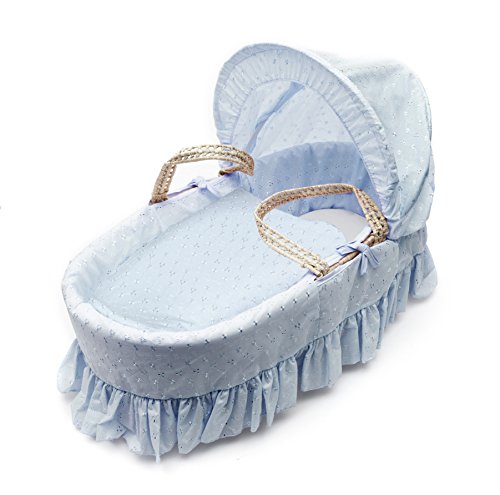 Kinder Valley Broderie Anglaise Moses Basket (Blue)