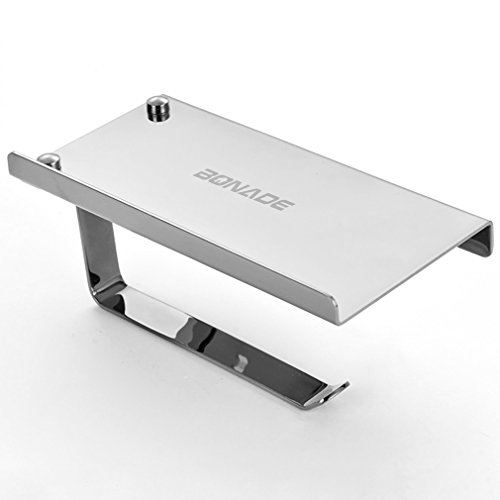 BONADE® Edelstahl Toilettenpapierhalter Rollenhalter WC-Papierhalter mit Ablage, zur Wandmontage, Silber - 7