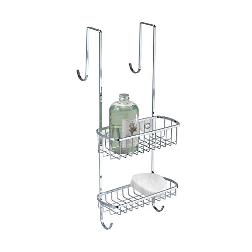 mDesign Duschablage zum Hängen über die Duschtür - praktisches Duschregal - ohne Bohren zu montieren - Duschkörbe zum Hängen aus poliertem Edelstahl - für sämtliches Duschzubehör