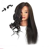 Training Head 100% Real Human Hair Cosmetology Hairdressing Mannequin Manikin Doll (Table Clamp Holder Included)