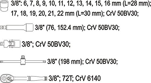 Yato YT-3856 – Steckschlüssel-Set, 3 bis 8 Zoll, 22-teilig, Größe XS - 5
