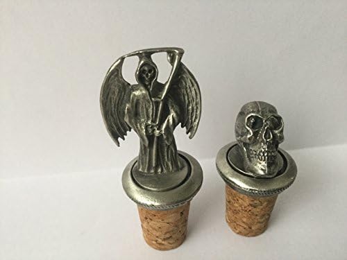 Grim Reaper And Skull UK Made Pewter Bottle Stopper Set