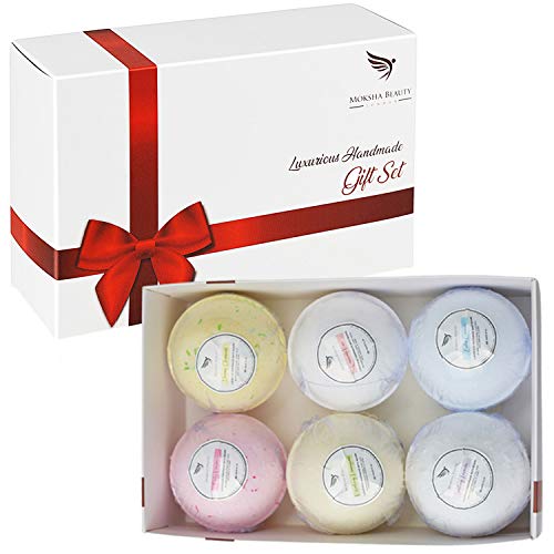 Bombes de Bain Coffret Cadeau - 6 x 100g Boules Effervescentes aux Huiles Essentielles - Fabriquée au U.K. - Cadeau Naturel Spa Aromathérapie par Moksha Beauty