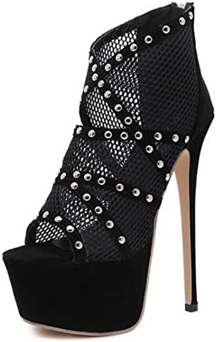 HYLM Women'S Sandals New Italy Rome Lace Wire Rivets Sandals Wedding Party High-Heeled Shoes 40 Large Yards , black , 37