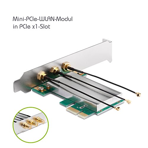 adaptare 49006 Adapter-Karte Mini-PCIe-WLAN-Modul aus Notebook in PCIe x1-Mainboard-Slot mit Slotblech und 3 externen Antennen - 4