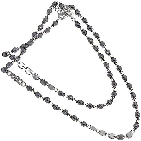 Stunning Fashion Jewellery: Long 42" Black Pearl Strand Necklace with Oxidised Bobbly Spacer Beads (R753)