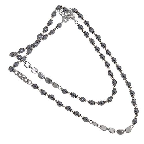 Stunning Fashion Jewellery: Long 42" Black Pearl Strand Necklace with Oxidised Bobbly Spacer Beads (R753)