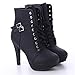 Produktbild LnLyin Damen Martin Stiefel Runder Kopf High Heel Röhre Wasserdichte Plattform Stiefel Schwarz 43