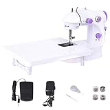 Wefond Portable Double Vitesse Mini machine à coudre avec table lumineuse et rallonge for Beginners Travel Kids, 6 x bobines + pédale + adaptateur secteur + aiguille + filière