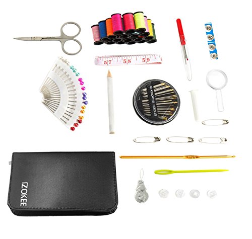 IZOKEE Nähset Nähzeug Nähfaden Nähgarn Nähnadeln Nähzubehör für Zuhause, Reise, Anfänger Nähset, mit Schwarzer Ledertasche - 3