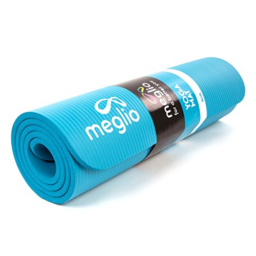 Meglio Esterilla de Yoga Antideslizante – Hecha de NBR con 10mm de Grosor para todo tipo de ejercicios. Yoga, fitness, pilates, rutinas de ejercicios. En color CELESTE – también en colores como rosado, morado y negro