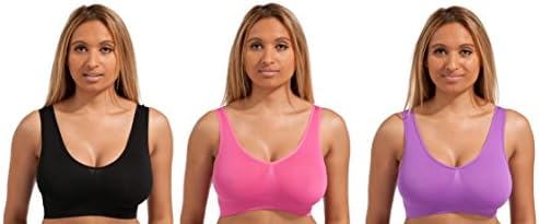 Beauty Bra 3 Pack Seamless Comfort Bra *New Colours* All Sizes (XXXL UK Size 20-22, Black/Pink/Purple)