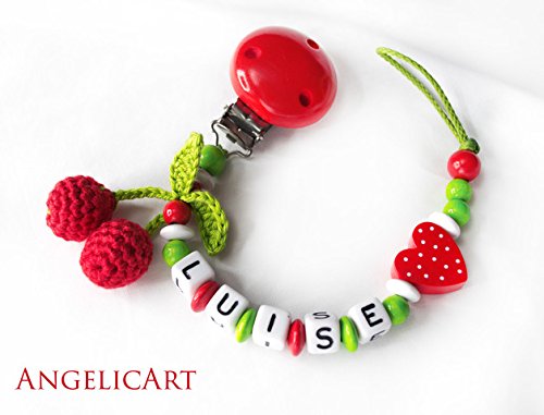 Preisvergleich Produktbild Schnullerkette Wunschname Kirsche Herz