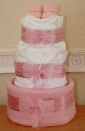 Beautiful 3 Tier Baby Girl Nappy Cake/Baby Shower Gift