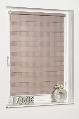 K-home Klemmfix Doppelrollo Rota ohne Bohren Design Streifen Taupe, 50 x 130 (B x L) - 2