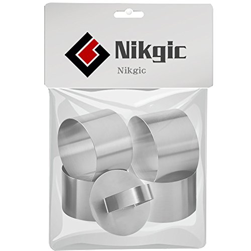Nikgic Edelstahl Dessertringe Speisering Kochringe Dessert und Speiseringe Set und Lebensmittel Ring Press Set 4 Ringe 1 Hebel - 4