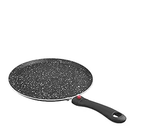 WARMEO Non Stick Induction Friendly Dosa Tawa with Detachable Handle, 25 cm Hammered Toned, Black
