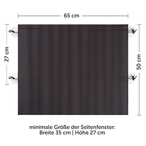 Sonnenschutz fürs Auto / Baby – mit Vorhang-Funktion für einfaches Auf- und Zuziehen | UV-Schutz – Hitzeschutz & zum Abdunkeln | XXL 68 x 50 cm – auch für große Seitenscheiben | Anthrazit / Schwarz - 6