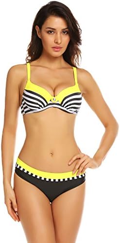 Colfeel Women's Push Up Bikini Sets Two Piece Sexy Stripe Bra Top &amp; Bottom Strap Padded Swimsuits