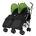 Obaby Apollo Black/Grey Twin Stroller and Black Footmuffs (Lime)