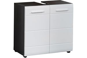 ‎TRENDTEAM SMART LIVING trendteam smart living - Line - Waschbeckenunterschrank - Weiß Hochglanz/Grau - Waschtisch mit 2 Türen und 1 Einlegeboden - (BxHxT) 60 x 57 x 31 cm - chromglänzende Griffe