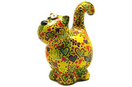 POMME-PIDOU BEAUTIFUL CERAMIC DOROTHY CAT MONEY BOX WITH FREE COLOUR GIFT BOX (LIME GREEN/YELLOW)