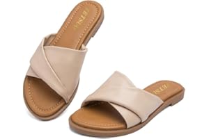 TETSUO Womens Flat Sandals Open Toe Slip On Slides with Strap Slippers for Summer Slide Sandals